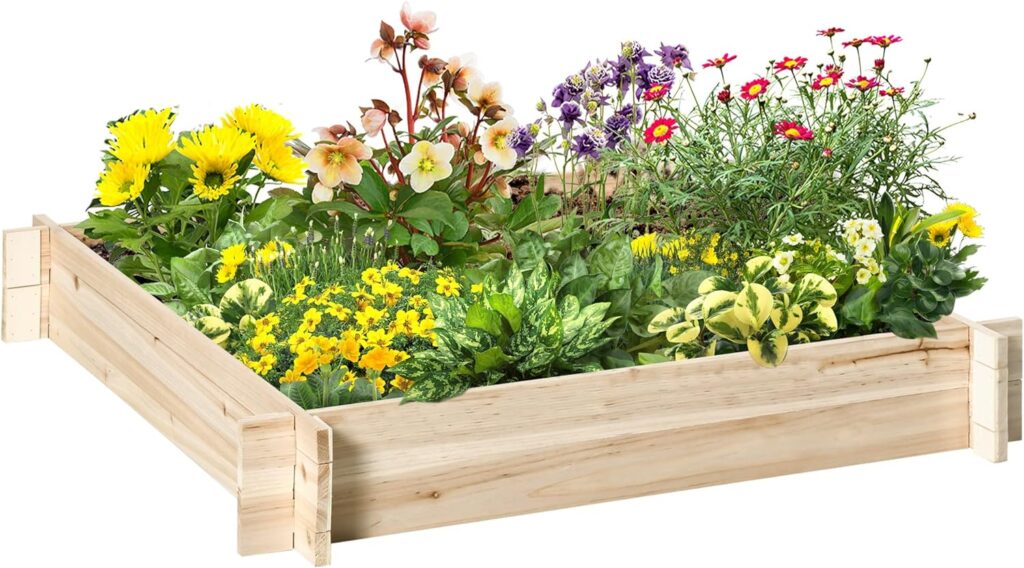 Outsunny Arriate de Madera de Jardín Cuadrado Suelo de Huerto Urbano 